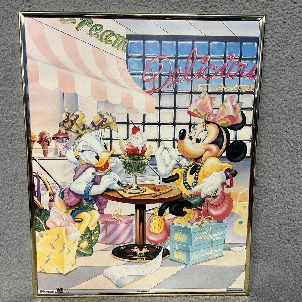 VTG Disney Minnie & Daisy Duck  Ice Cream Parlor Postcard Delicious Flavor 1980s